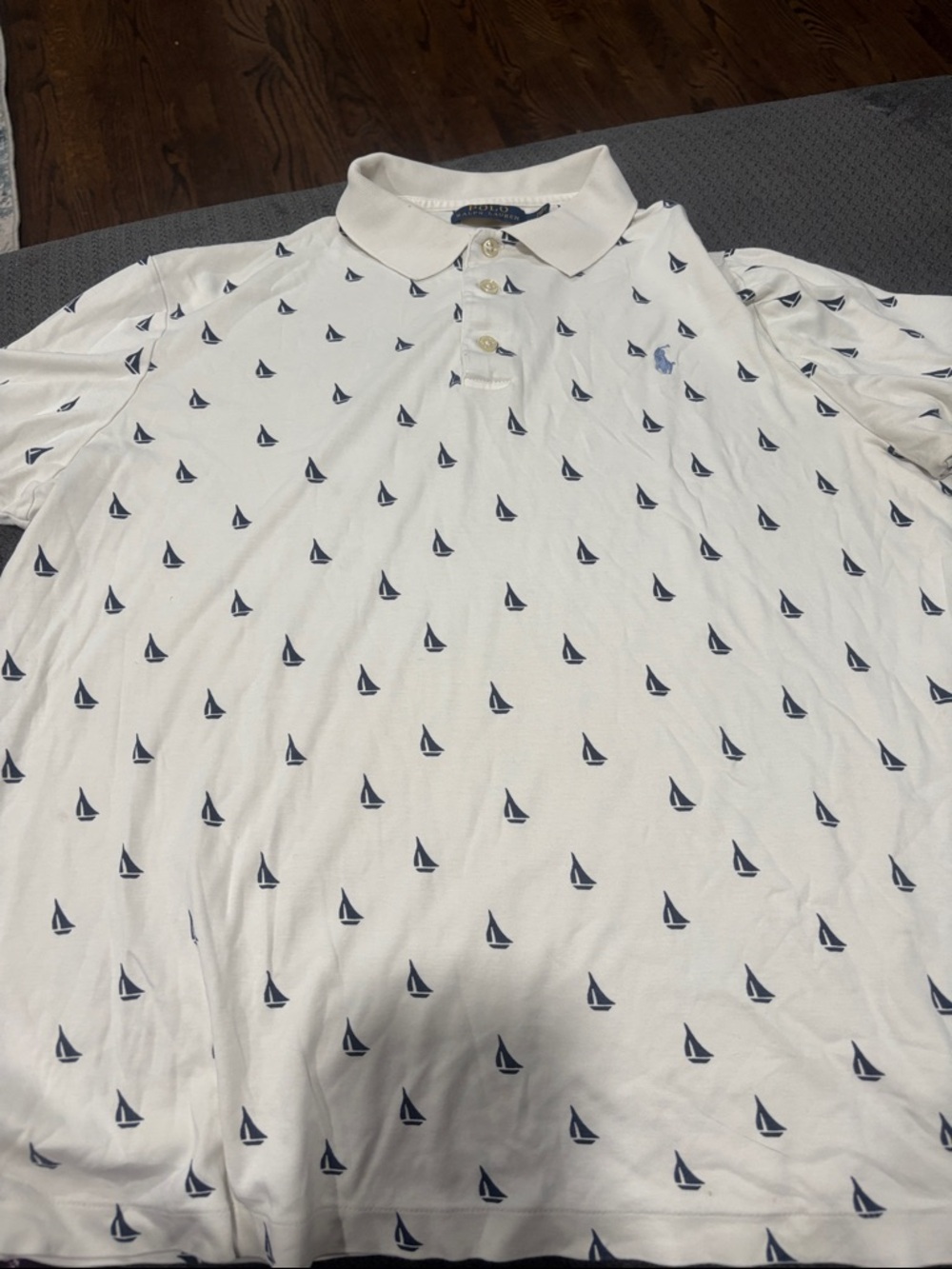 Ralph Lauren White Polo with Navy Sailboat Print